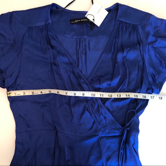 Zara Woman Royal Blue Satin Wrap Tie Blouse - Picture 6 of 6